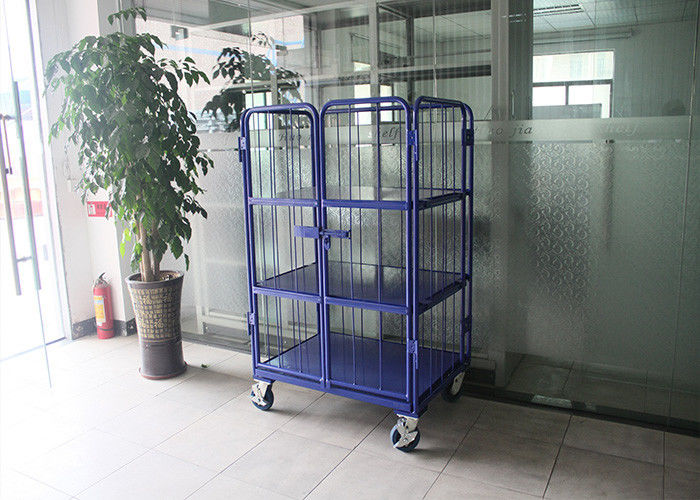 3 tầng thép gấp lắp dây lưới lồng, lồng lưu trữ di động cho hậu cần